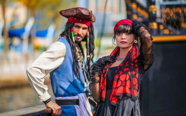 Pirate-themed performers on Dubai Creek luxury dhow dinner cruise.