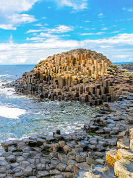 Giant's Causeway basalt columns by the sea, a UNESCO heritage site in Northern Ireland.