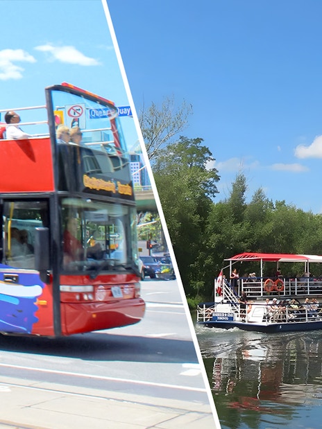 Cruise boat on Toronto Harbour with passengers viewing lush green islands.