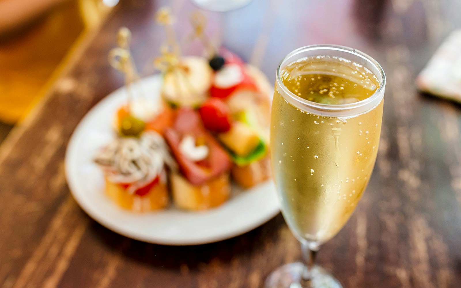 spanish tapas sanwich appetizer and Cava wine, Catalan traditional cuisine