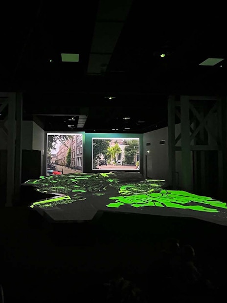 Interactive digital map display at Amsterdam in Motion exhibit.