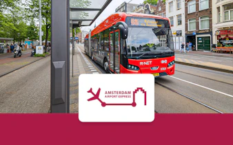 Amsterdam Airport Express bus at a city stop, connecting Schiphol Airport and Elandsgracht.