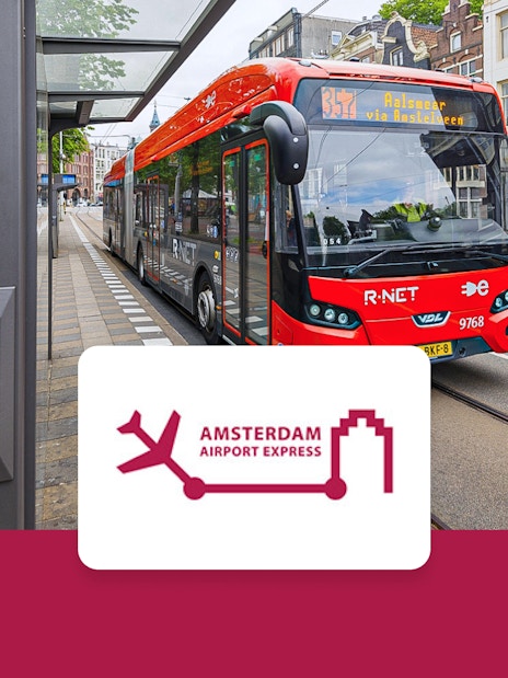Amsterdam Airport Express bus at a city stop, connecting Schiphol Airport and Elandsgracht.