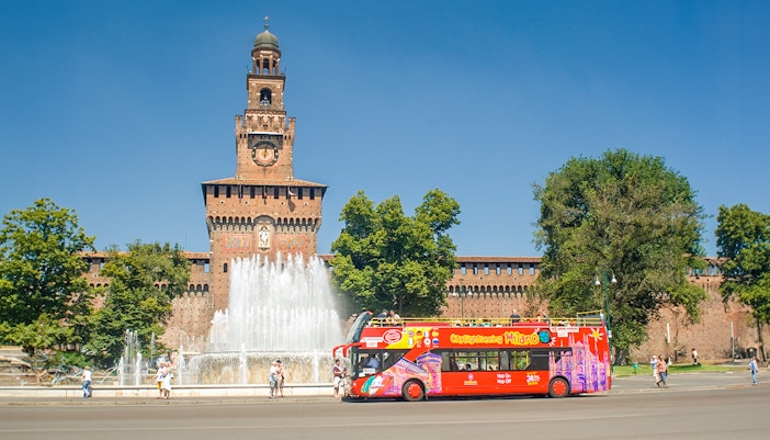 Bus at the Castello Sforzesco in milan