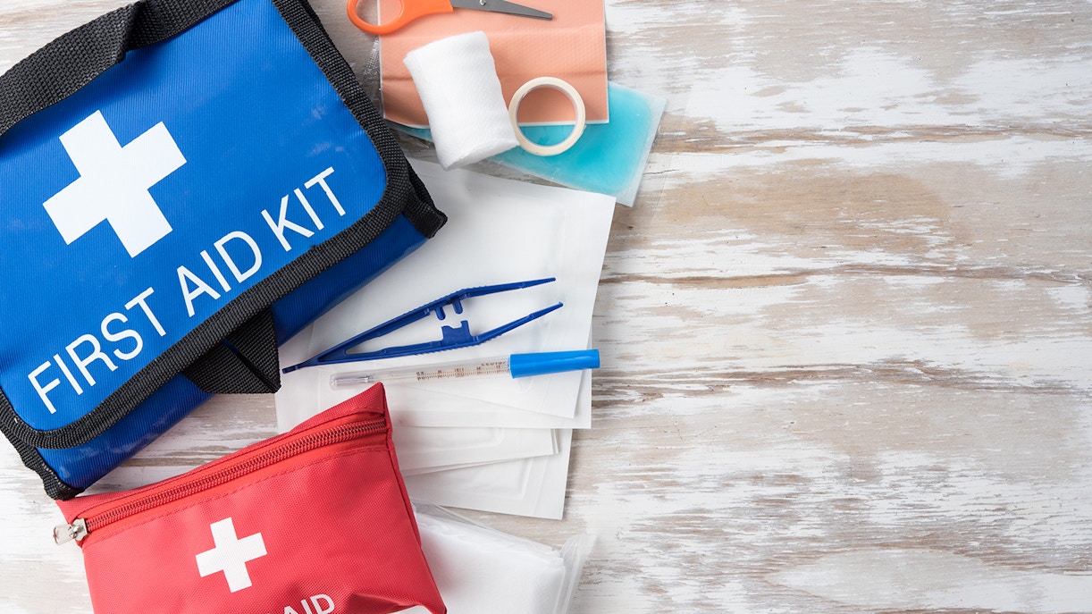 First aid kit with medical supplies