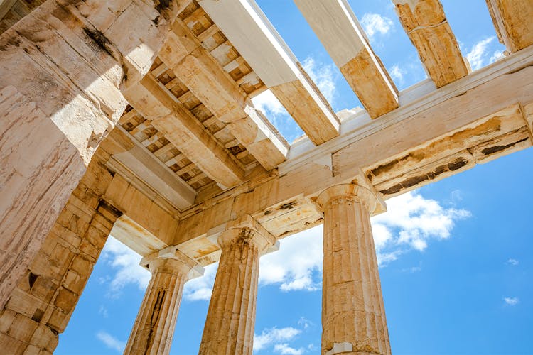 Propylaea entrance with coffered ceiling at the Acropolis, Athens.