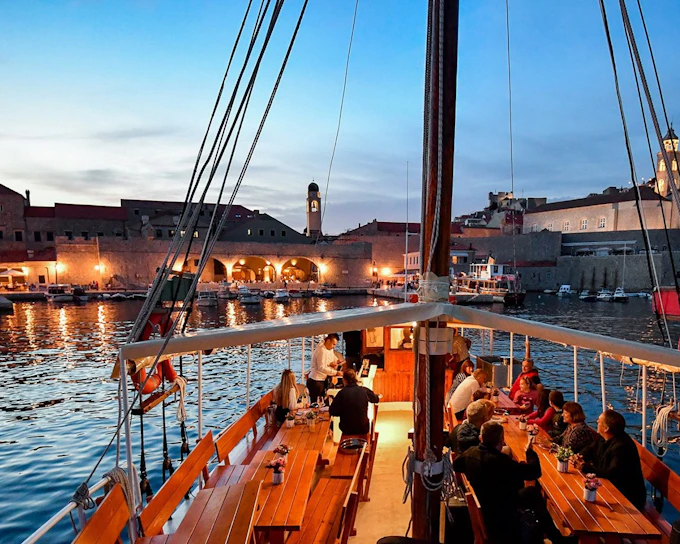 Dinner Cruise in Front of Dubrovnik City Walls at Sunset