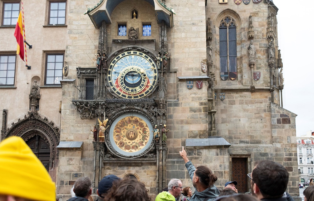 Guests viewing the Astronomical Clock tower in Prague.