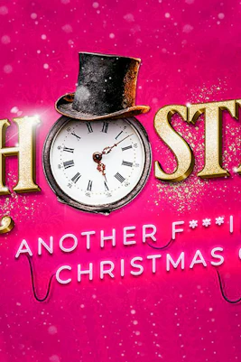Ghosted show title with clock and top hat on pink background.