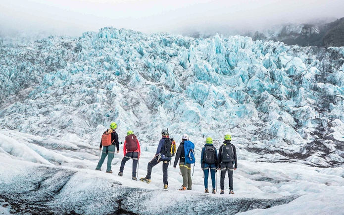 Guests trekking on Vatnajökull Glacier in Iceland.