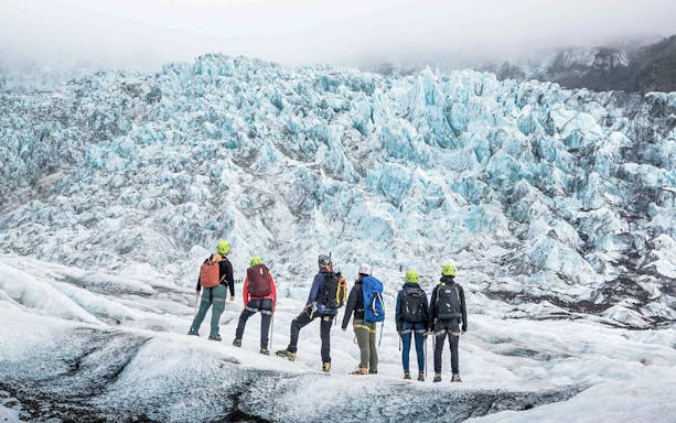 Guests trekking on Vatnajökull Glacier in Iceland.
