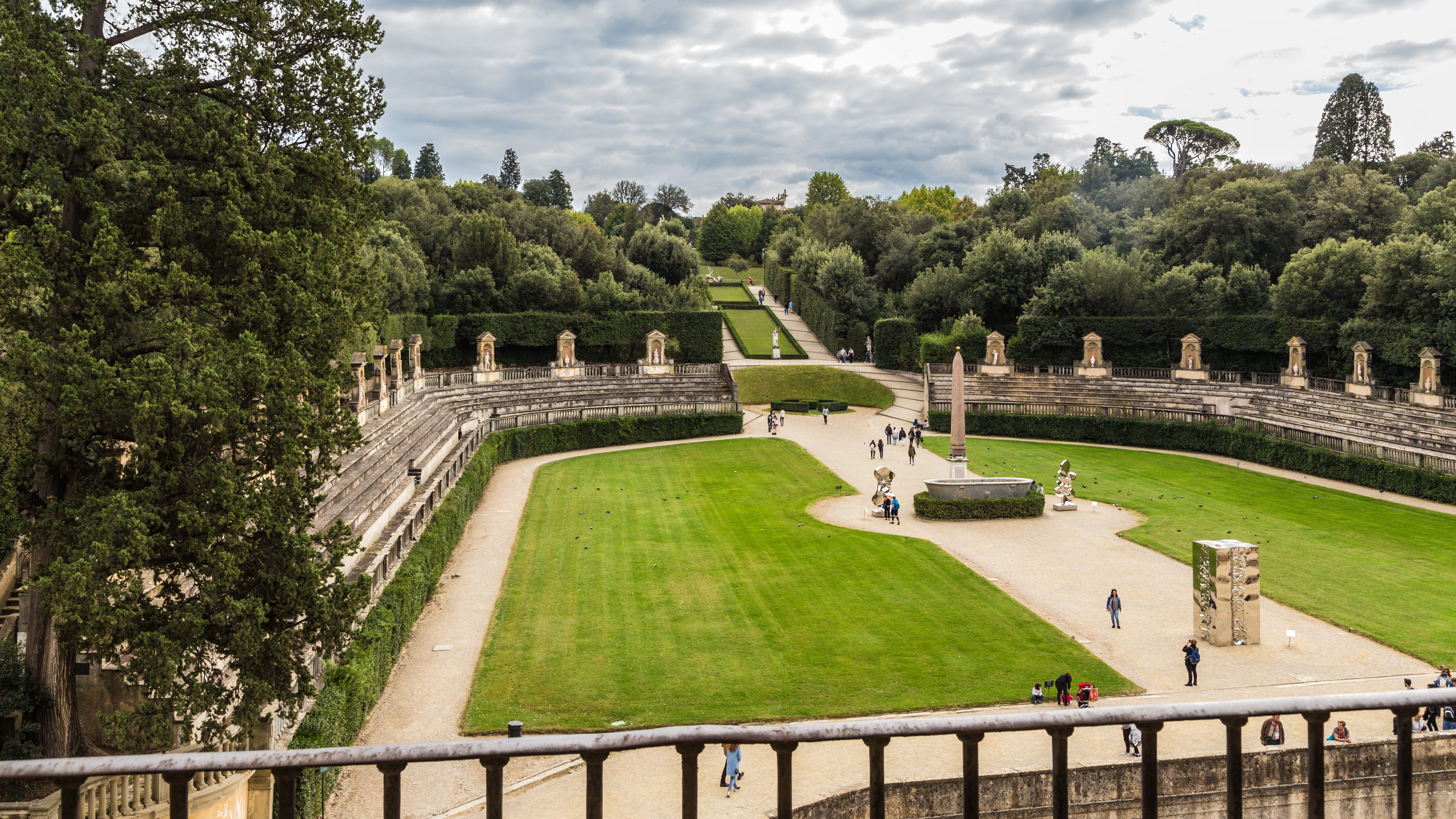 View of the amphitheater in Boboli Gardens from Pitti Palace window, Florence.