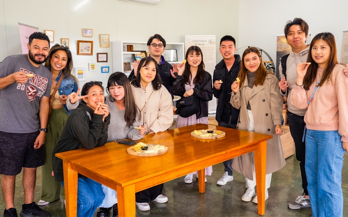 Group enjoying cheese tasting on Yarra Valley Full Day Grazing Tour.