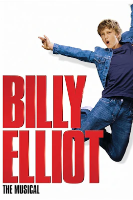 Billy Elliot the Musical poster with jumping character in denim outfit.