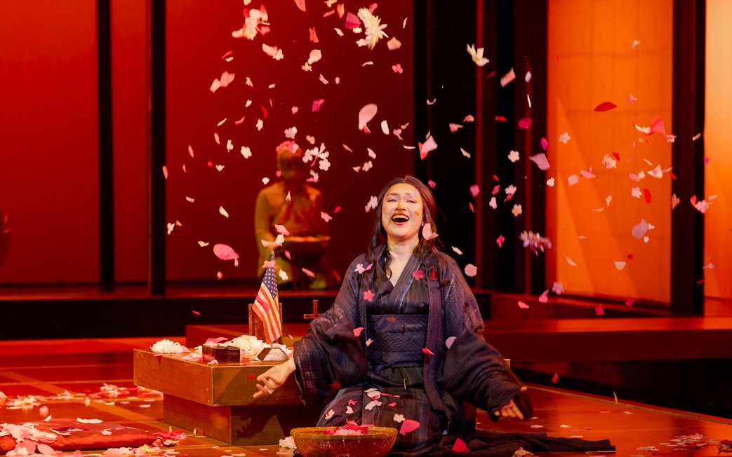 Madama Butterfly stage performance with petals falling, Sydney.