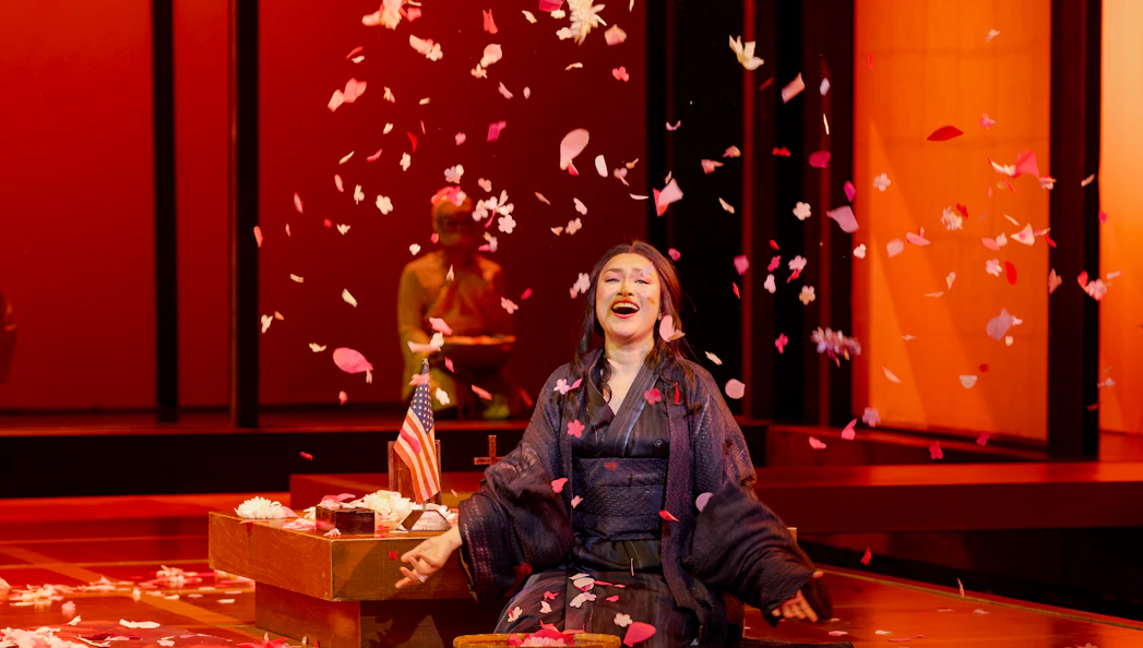 Madama Butterfly stage performance with petals falling, Sydney.