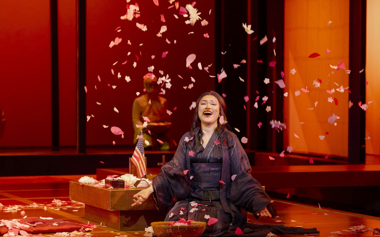 Madama Butterfly stage performance with petals falling, Sydney.