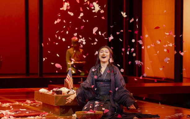 Madama Butterfly stage performance with petals falling, Sydney.