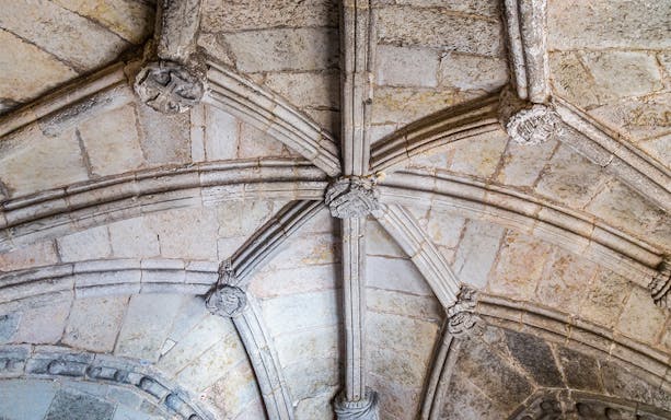 Gothic vaulted ceiling detail inside Belém Tower, Lisbon.