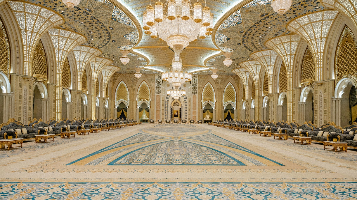 Ballroom in ornamental garden at Qasr Al Watan, Abu Dhabi, United Arab Emirates.