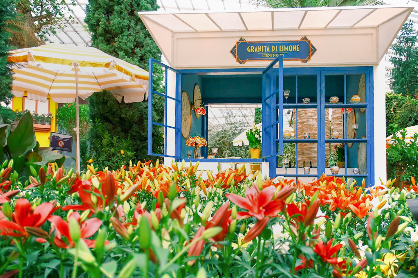 Lily flowers in bloom at Gardens by the Bay 2025 Floral Display, Lilytopia, with a lemon stand.