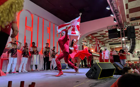 Dancers perform at Salgueiro Rehearsal for Rio Carnival, Rio de Janeiro.