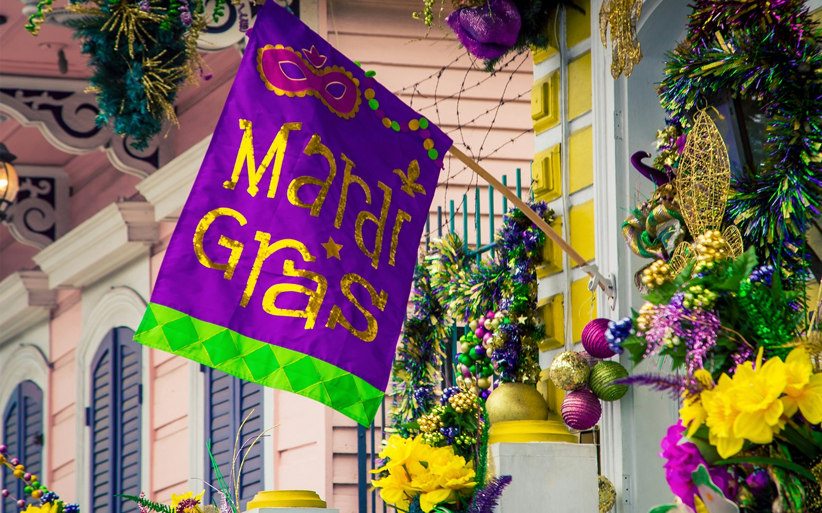 Mardi Gras Carnival decorations with wall hangings