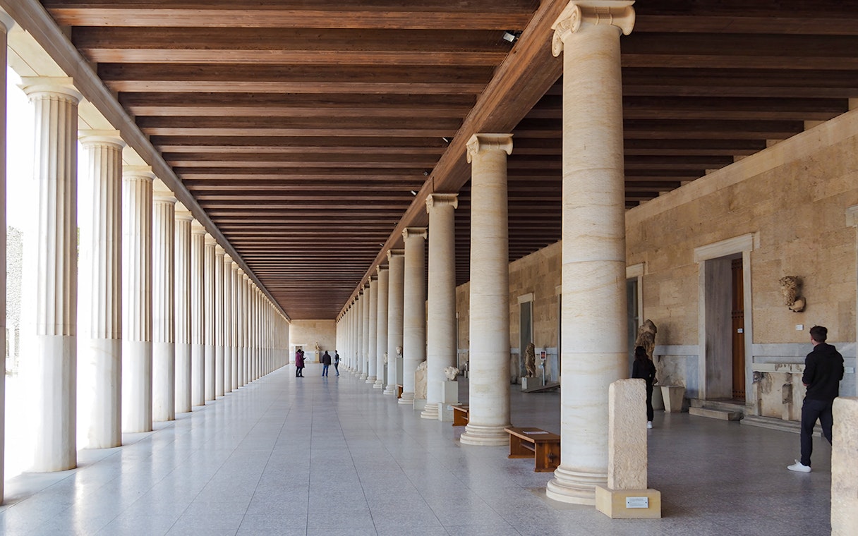 Temple of Hephaestus interior with columns, Ancient Agora, Athens, Greece.