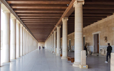 Temple of Hephaestus interior with columns, Ancient Agora, Athens, Greece.