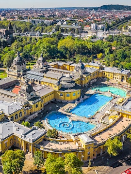 Széchenyi Thermal Bath aerial view, Budapest, Hungary.