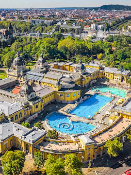 Széchenyi Thermal Bath aerial view, Budapest, Hungary.