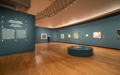 Exhibition room with paintings at Van Gogh Museum, Museumplein, Amsterdam, Netherlands.