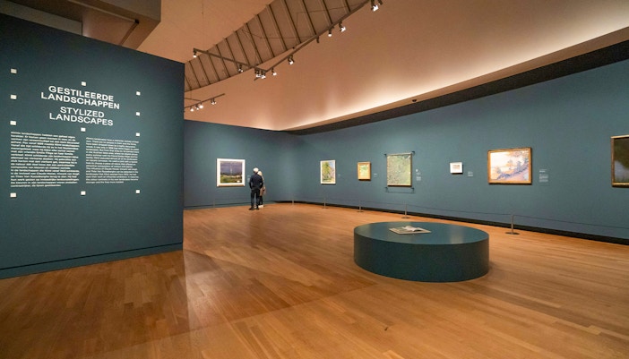 Exhibition room with paintings at Van Gogh Museum, Museumplein, Amsterdam, Netherlands.