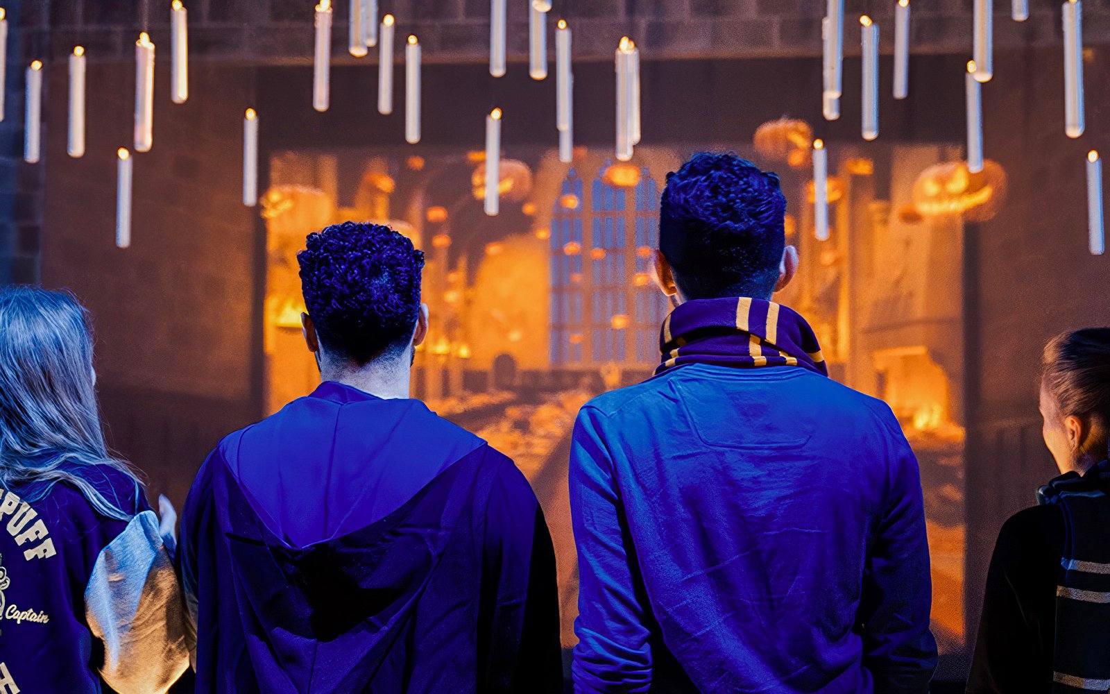 Friends exploring the Great Hall set at Harry Potter Studio Tour.