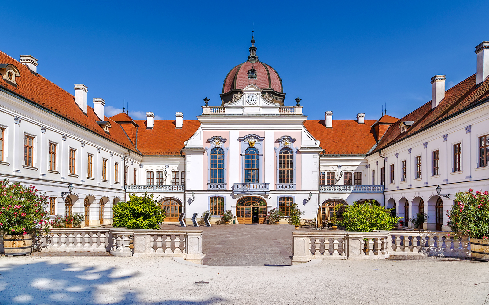 Royal Palace of Godollo courtyard with baroque architecture, Hungary.