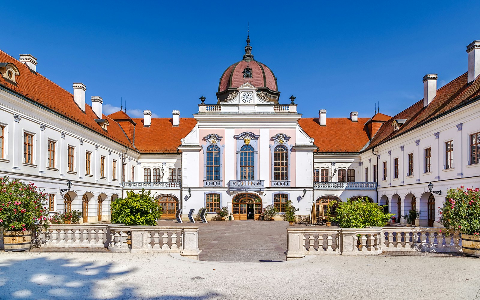 Royal Palace of Godollo courtyard with baroque architecture, Hungary.