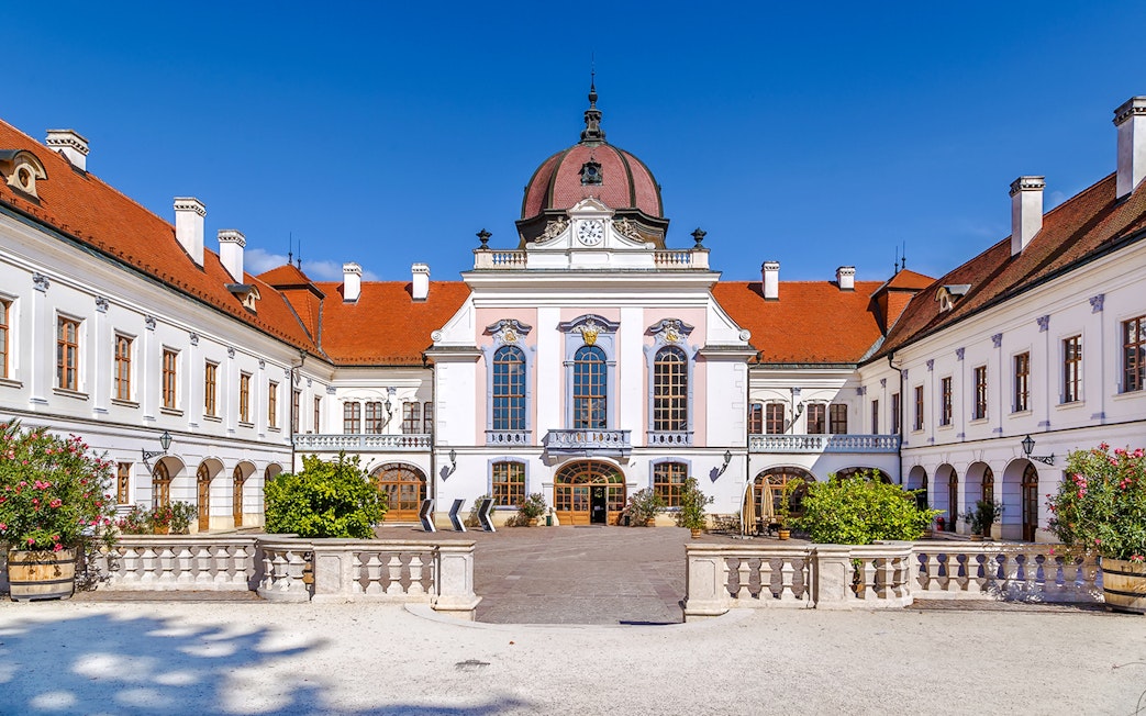 Royal Palace of Godollo courtyard with baroque architecture, Hungary.