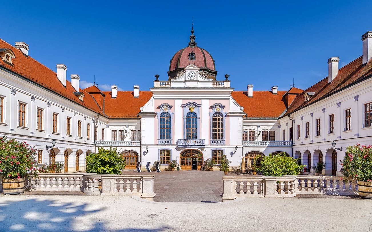 Royal Palace of Godollo courtyard with baroque architecture, Hungary.