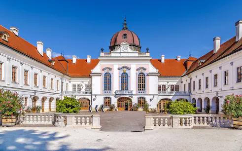 Royal Palace of Godollo courtyard with baroque architecture, Hungary.
