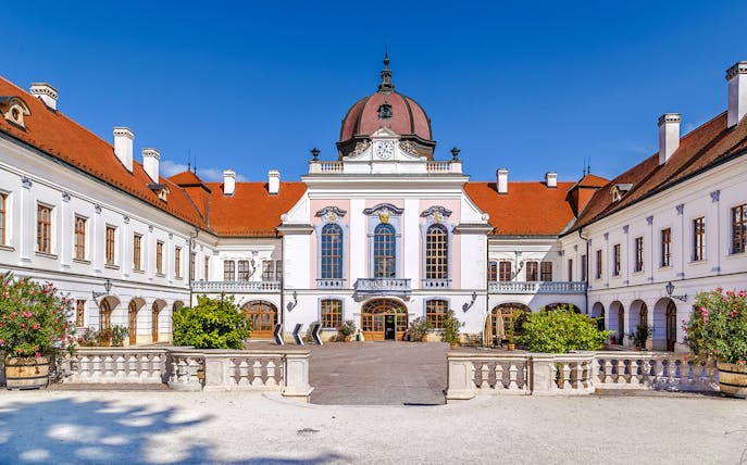 Royal Palace of Godollo courtyard with baroque architecture, Hungary.