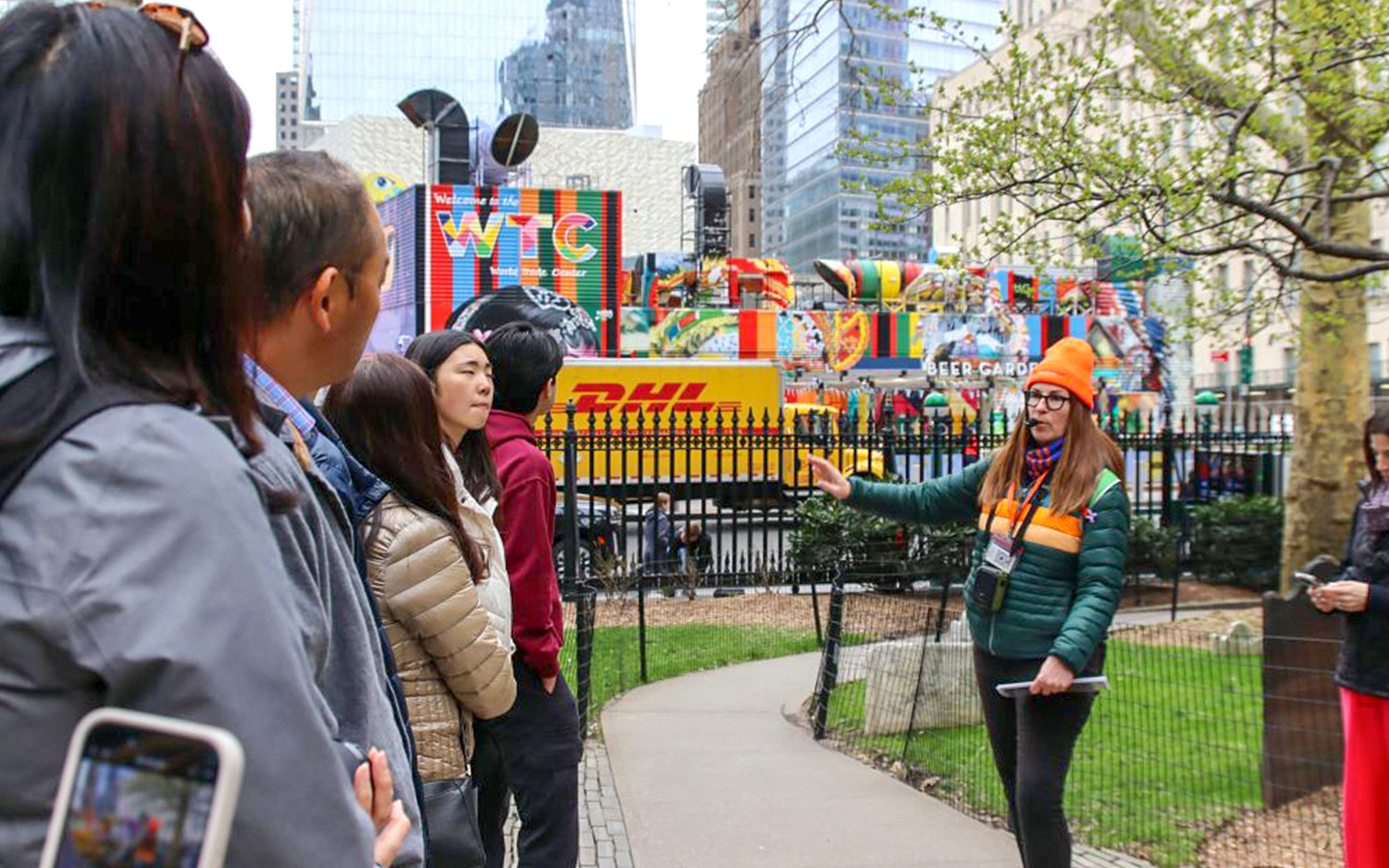Visitors on a guided tour at the 9/11 Memorial, New York City.