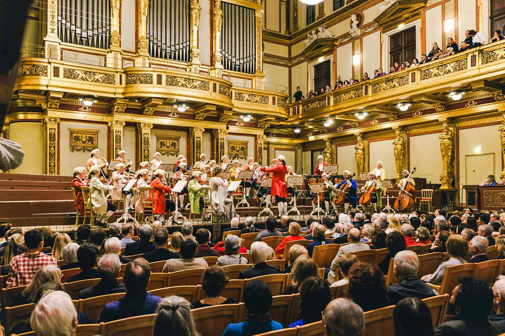 Mozart Orchestra performing in Vienna's Golden Hall at Musikverein.