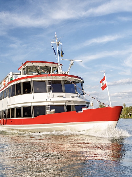 Cruise ship on the Danube River during Wachau day trip near Melk, Austria.
