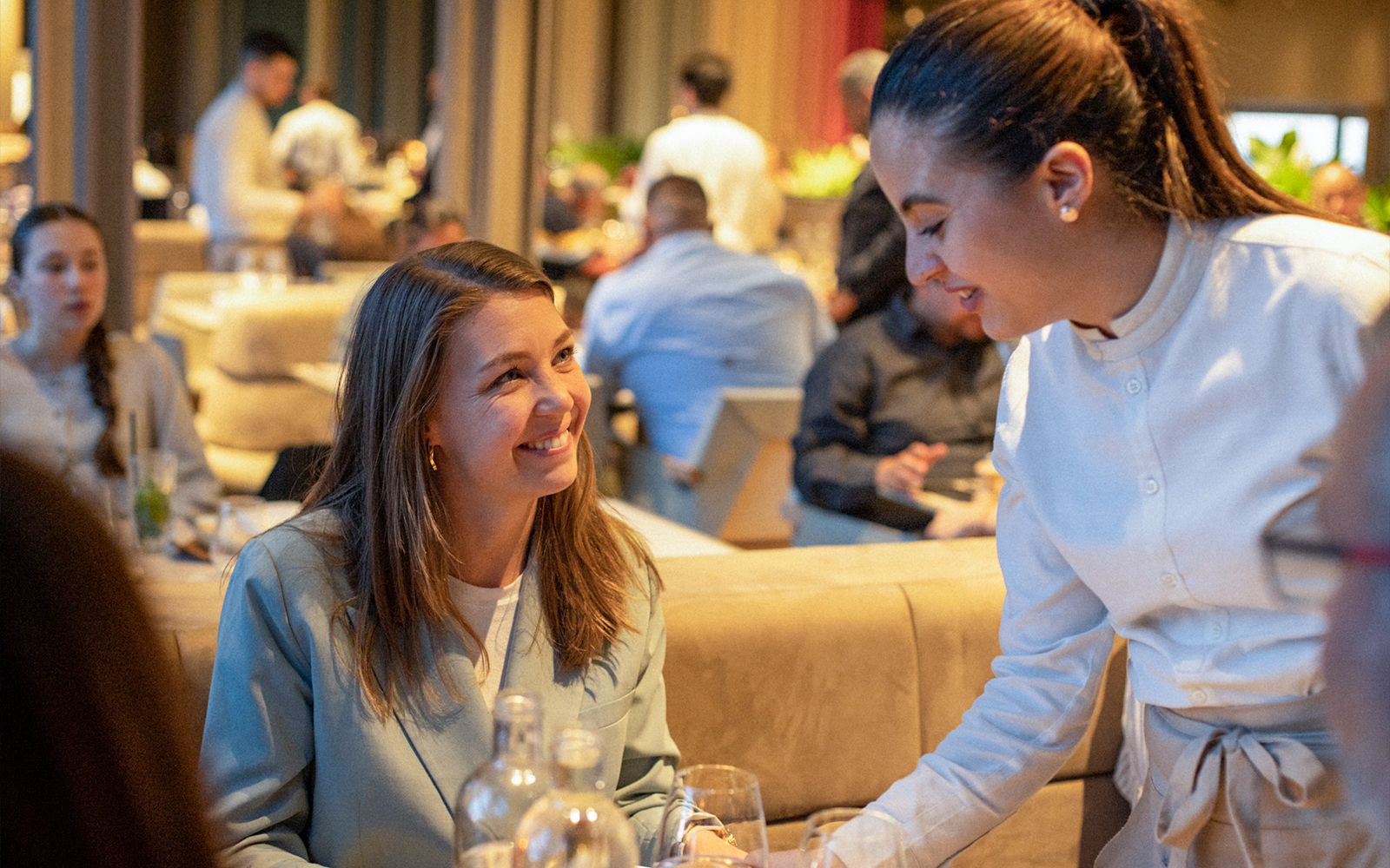 Dinner service at Madame Brasserie, Eiffel Tower, Paris.