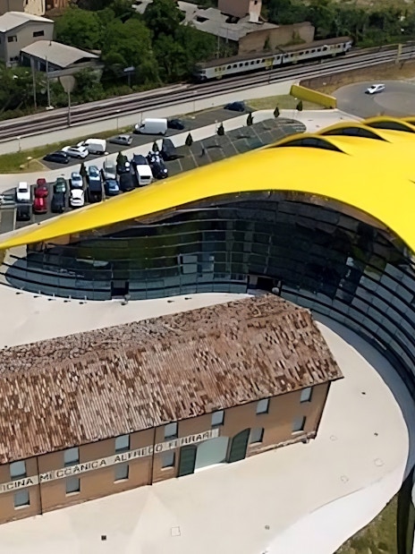 Enzo Ferrari House Museum with distinctive yellow roof in Modena, Italy.
