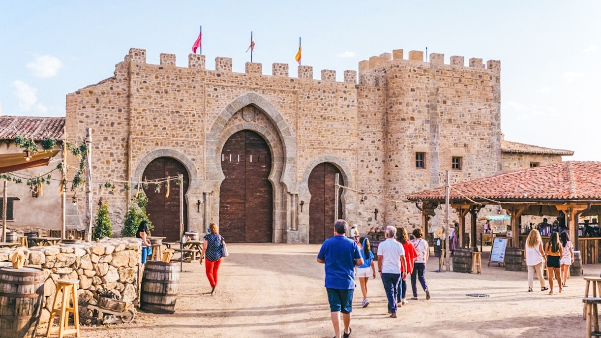 Puy du Fou España Park medieval jousting show with knights on horseback in Toledo, Spain.