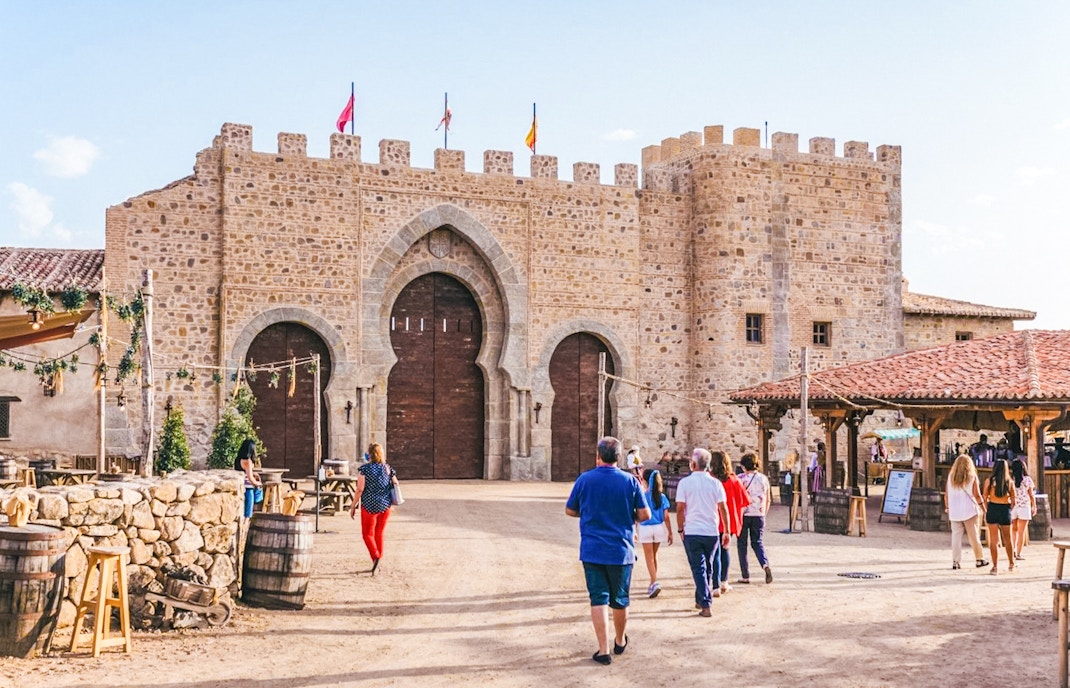 Puy du Fou España Park medieval jousting show with knights on horseback in Toledo, Spain.