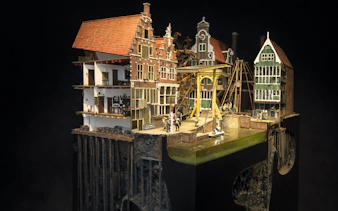 Miniature Amsterdam canal houses and bridge at Miniature Museum.
