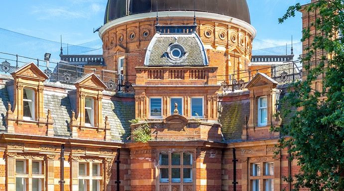 Royal Observatory Greenwich dome and historic architecture in London.