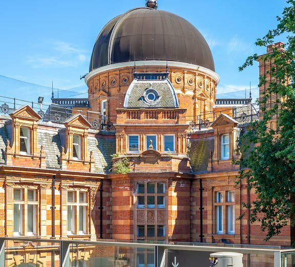 Royal Observatory Greenwich dome and historic architecture in London.